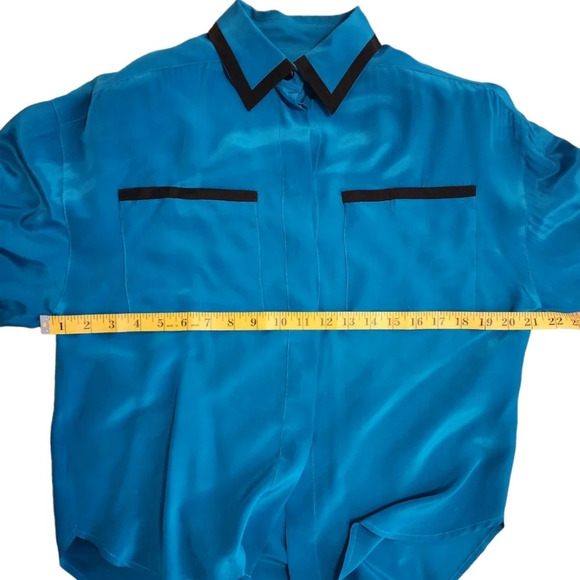 Vintage Eleanor P Brenner Silk Blouse Blue & Black Button Down Size Medium Flaws - Picture 7 of 14